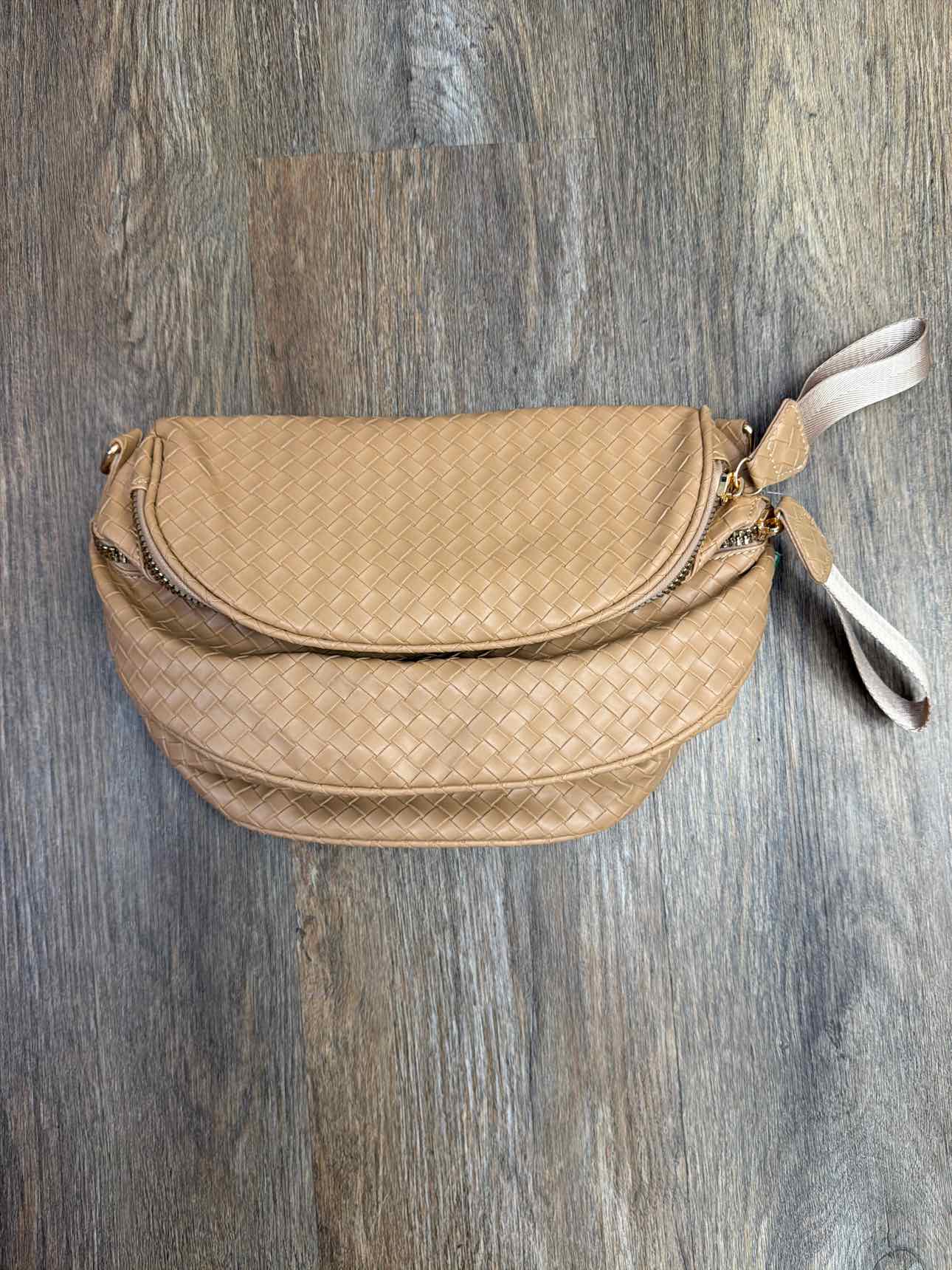 NEW woven faux leather multipocket waist bag crossbody Tan Handbags