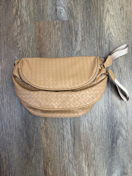 NEW woven faux leather multipocket waist bag crossbody Tan Handbags