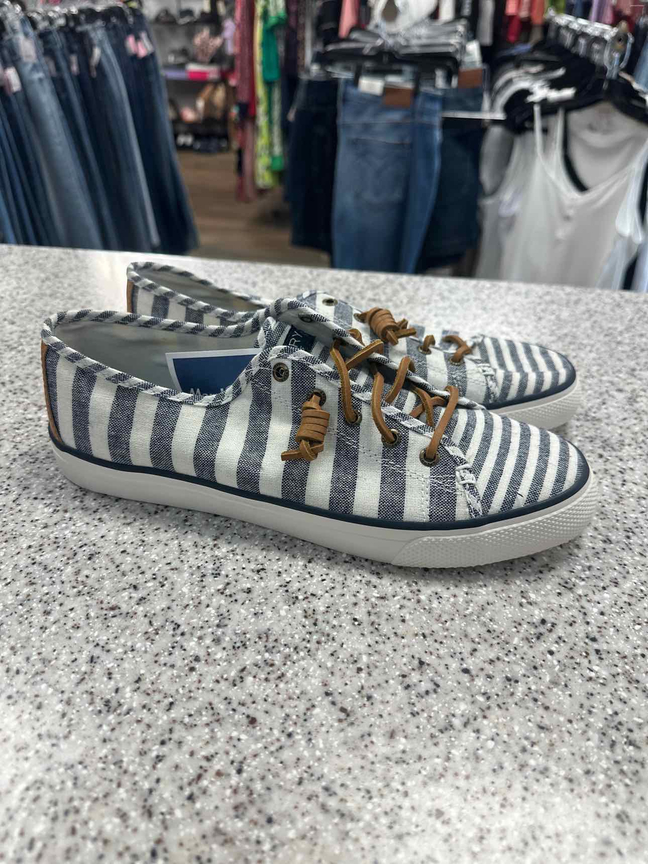 Sperry Size 10 NEW Woman's Seacoast Multi Stripe Classic Boat Navy White Shoes