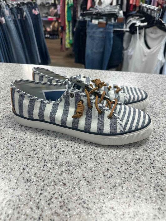 Sperry Size 10 NEW Woman's Seacoast Multi Stripe Classic Boat Navy White Shoes