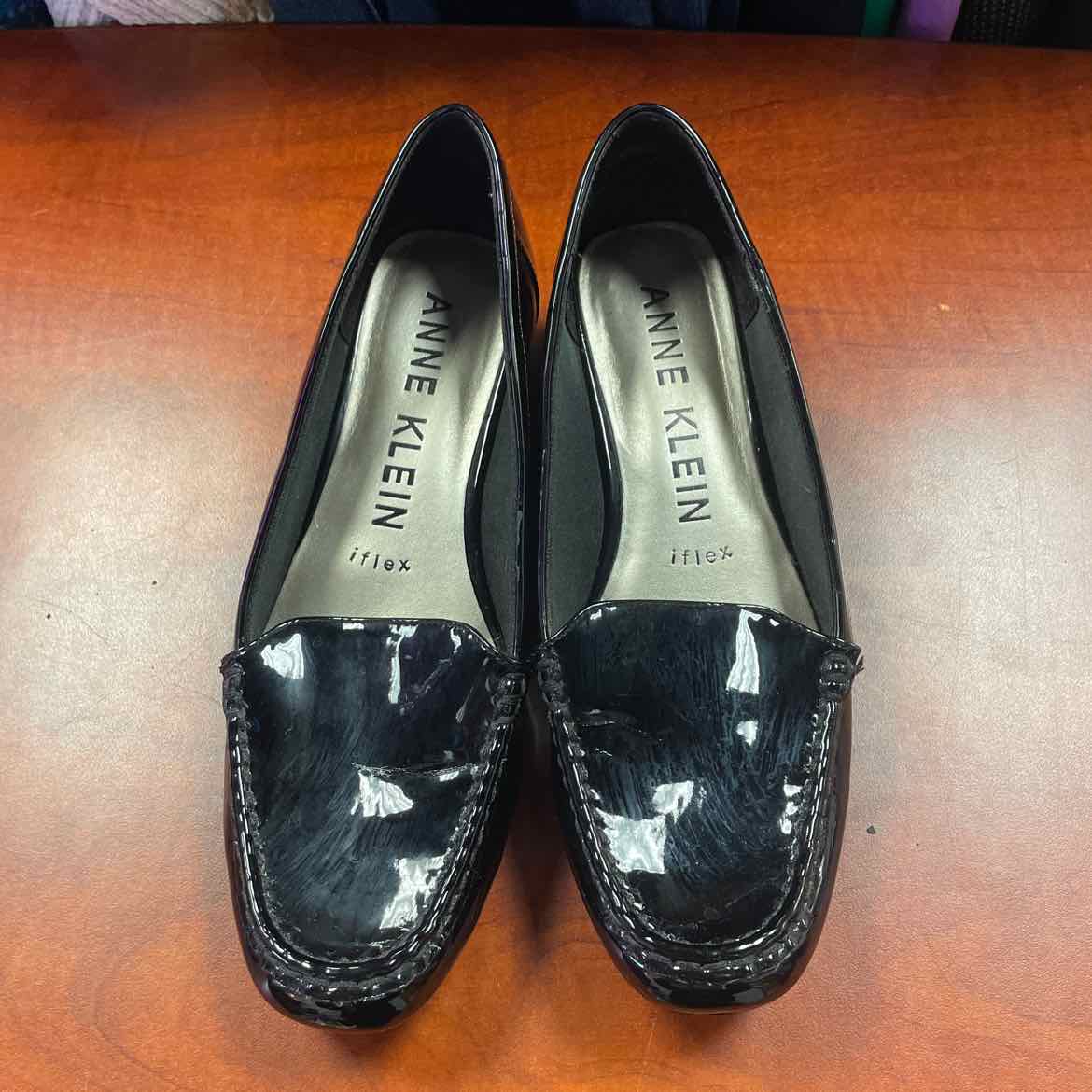 Anne Klein Gloss-Finished iFlex Black Patent Loafers Size 8 1/2
