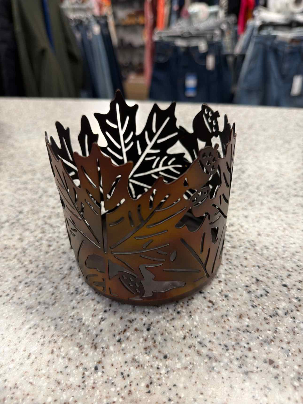 Acorns and Fall Leaves Metal Candle Holder (4"L x 4"H) Household