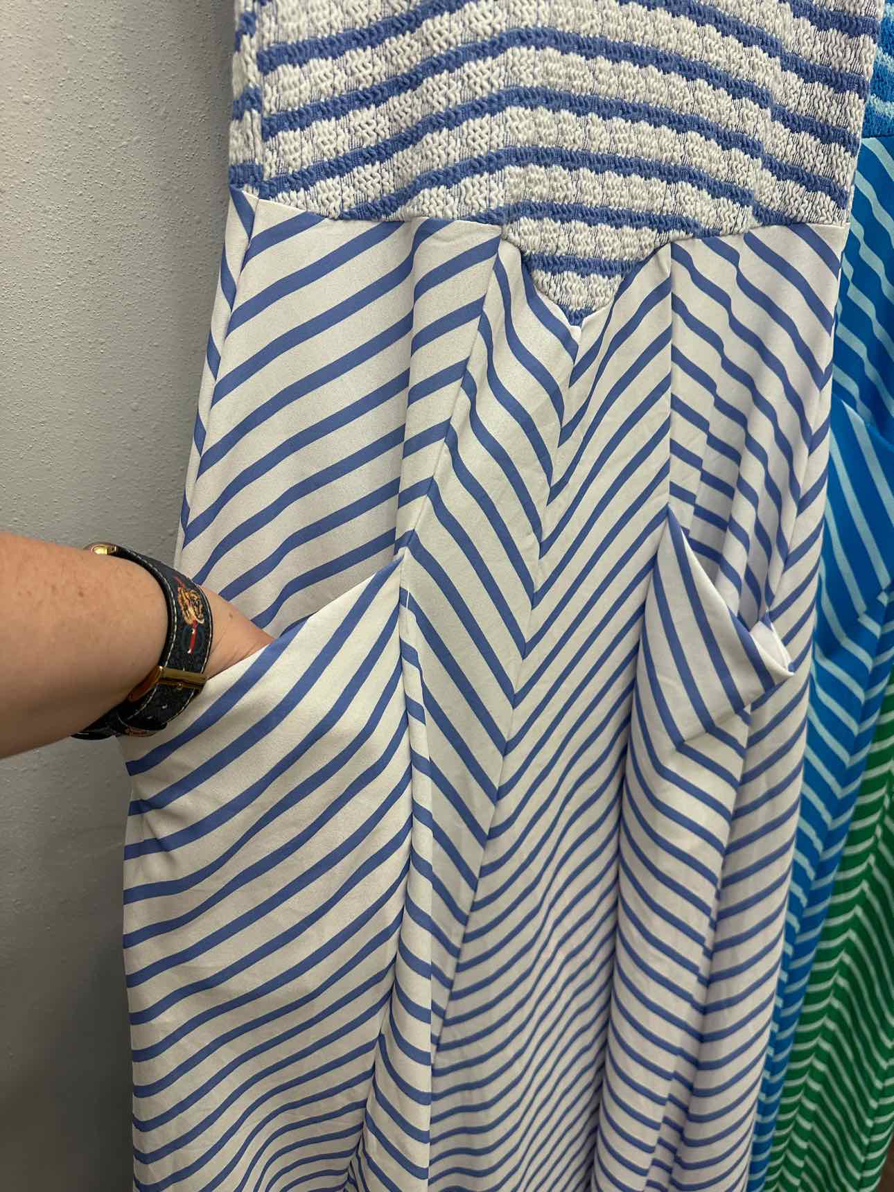 Blakeley Luciana Stripe Maxi Sleeveless Dress with Pockets