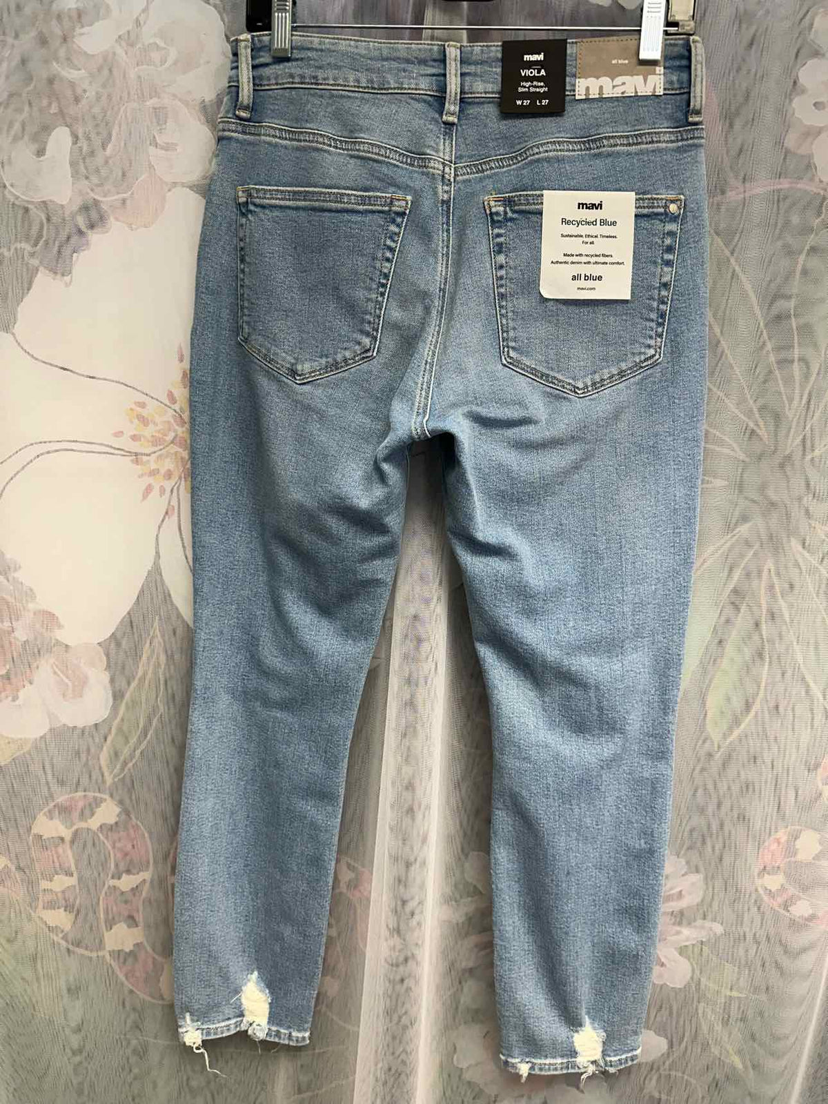 Mavi NWT NEW Viola High Rise Slim Straight Distressed Light Wash Size 27 Denim Jeans