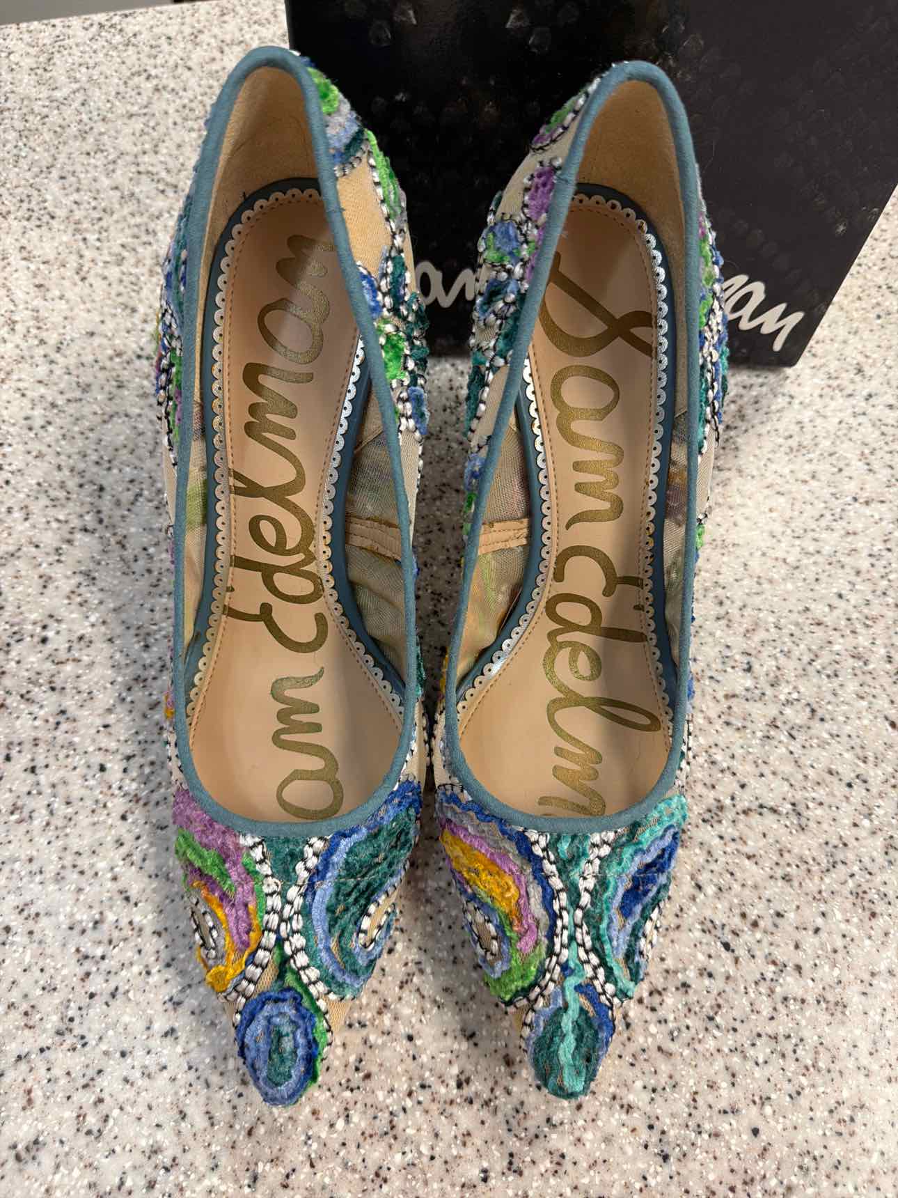 Sam Edelman NEW Hazel Pointed Toe Stiletto Pumps Embroiderd size 10 Blue Teal