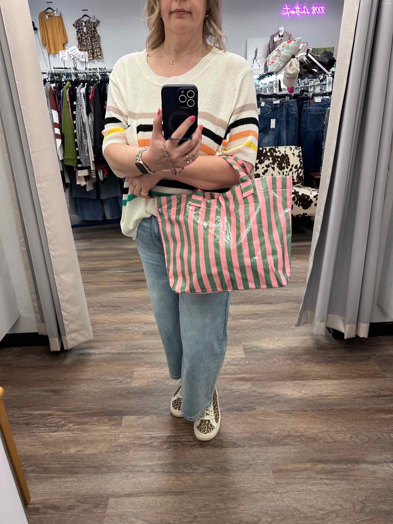 PVC Stripe Summer Tote Bag