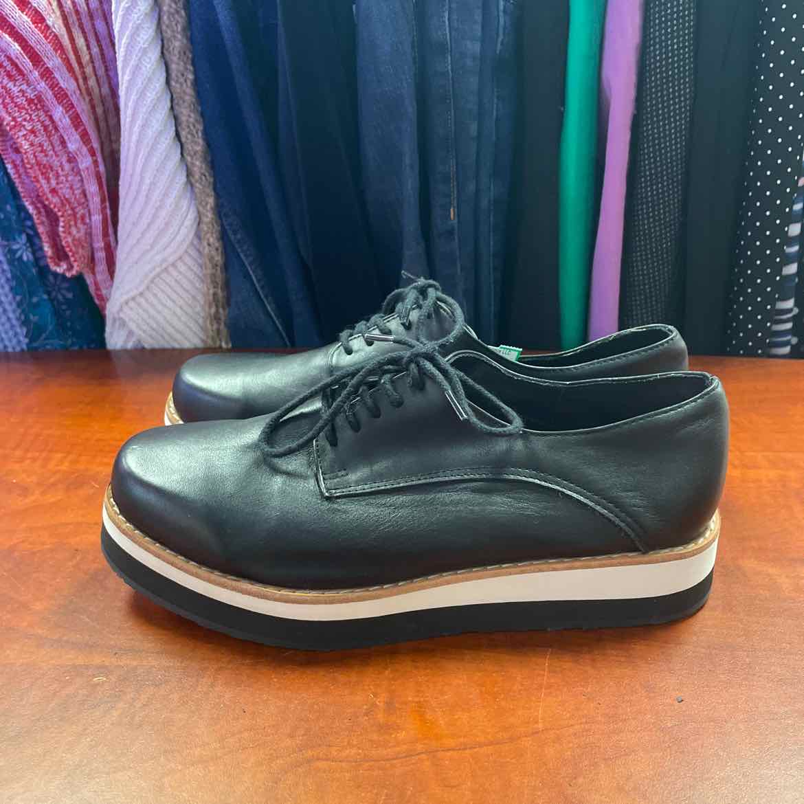 PMK Shoes Handcrafted Black Leather Oxford-Style Sneakers Size 38