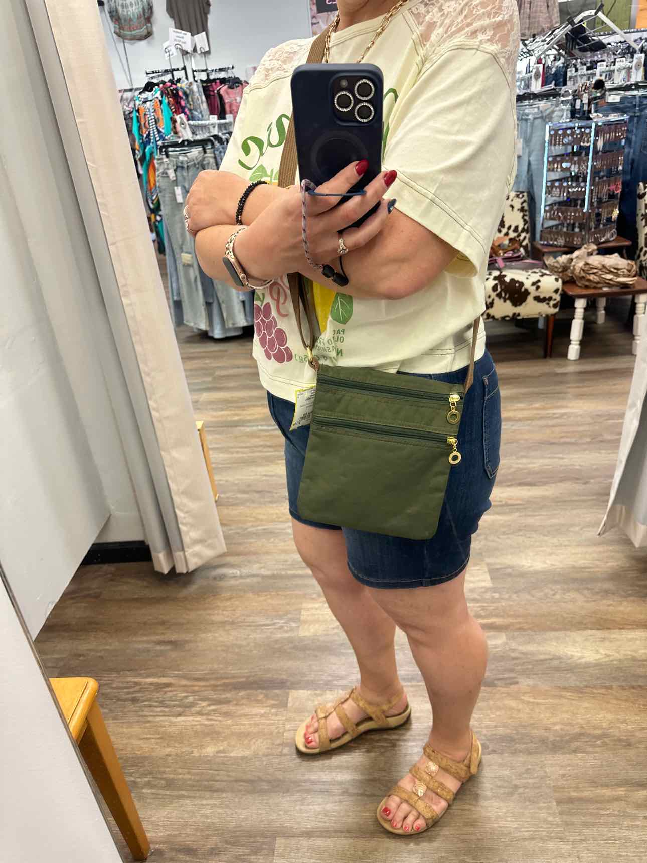 Olive Nylon Double Sided Slim Crossbody Handbags