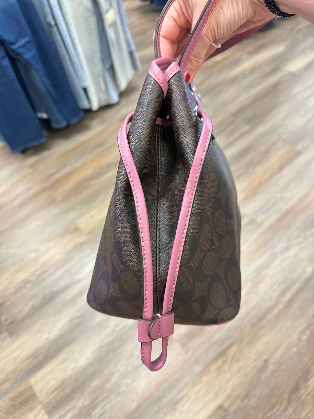 Coach Signature Drawstring Carryall Hobo Brown Blush Pink Shoulder Bag Handbags