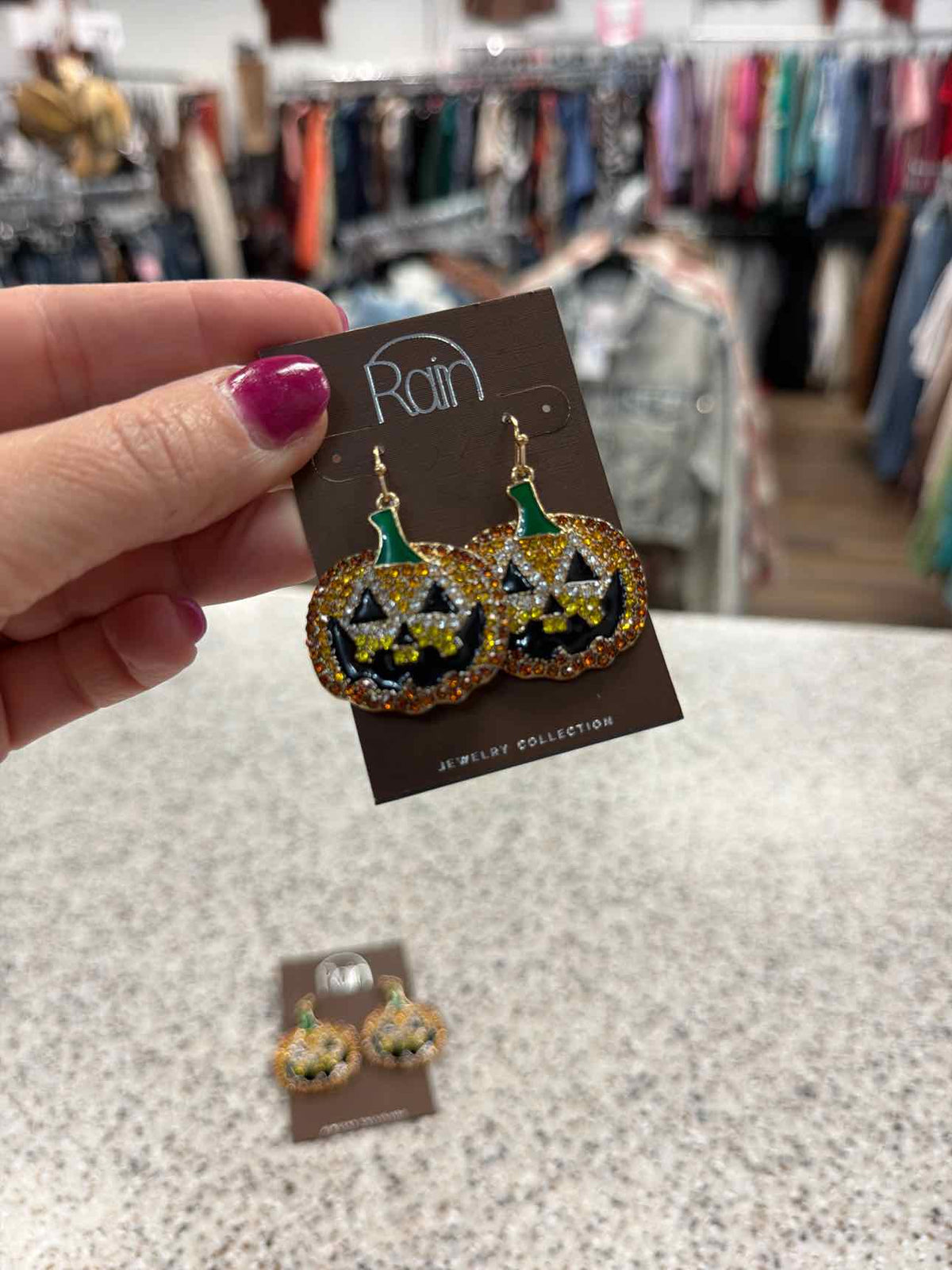Rhinestone Metal Halloween Pumpkin 1.75" Gold-Tone Earrings