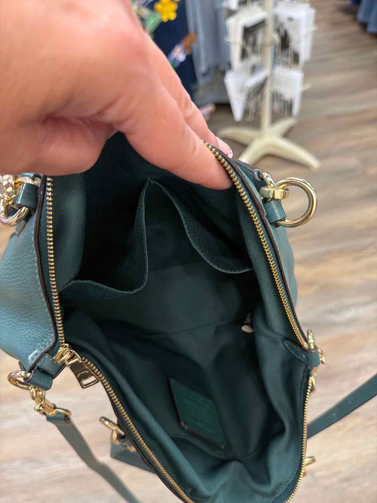 Coach 'Kelsey' Teal pebble leather crossbody satchel Handbags
