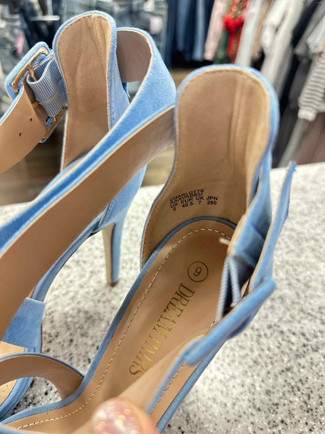 Dream Pairs Size 9 Light Blue Faux Suede 5" High Platform Wide Strappy Heels Sandal