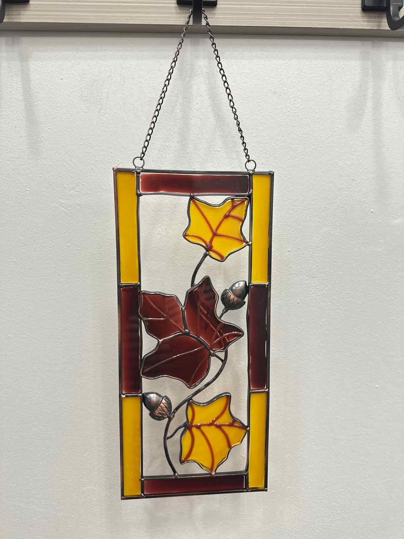 Fall Leaves Stained Faux Glass Window Hanging Home Decor