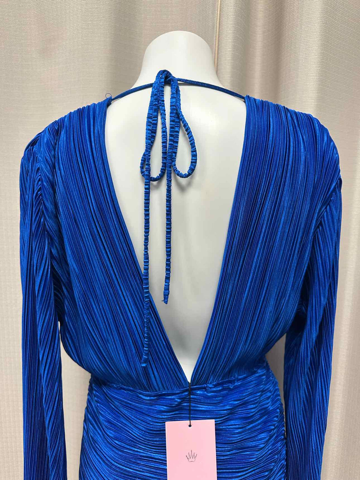 Hello Molly NEW NWT Ribbed Plunge Long Sleeve Ruched Skirt Size 10 Blue Dress