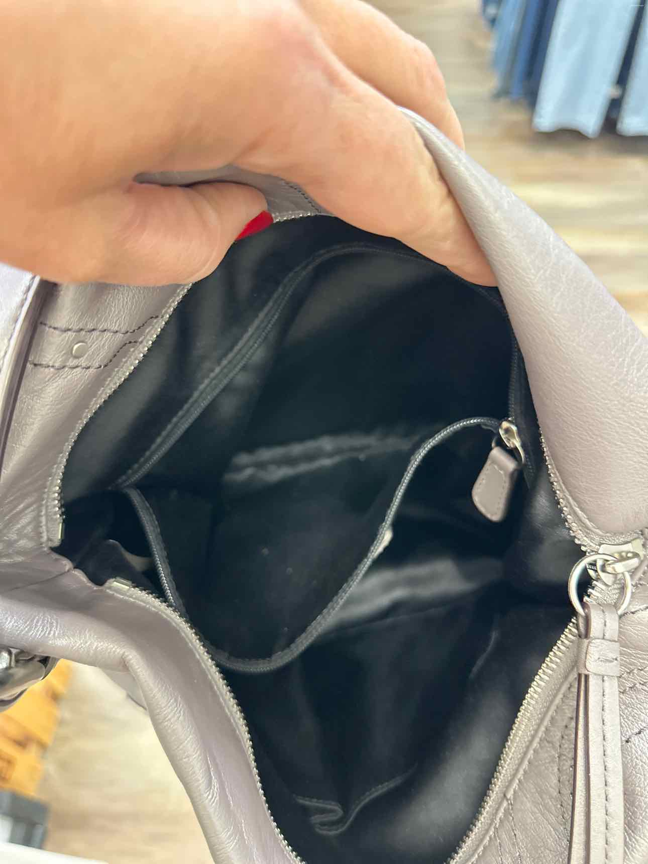 Coach Studded Applique Duffel Hobo Grey Leather Shoulder Handbag