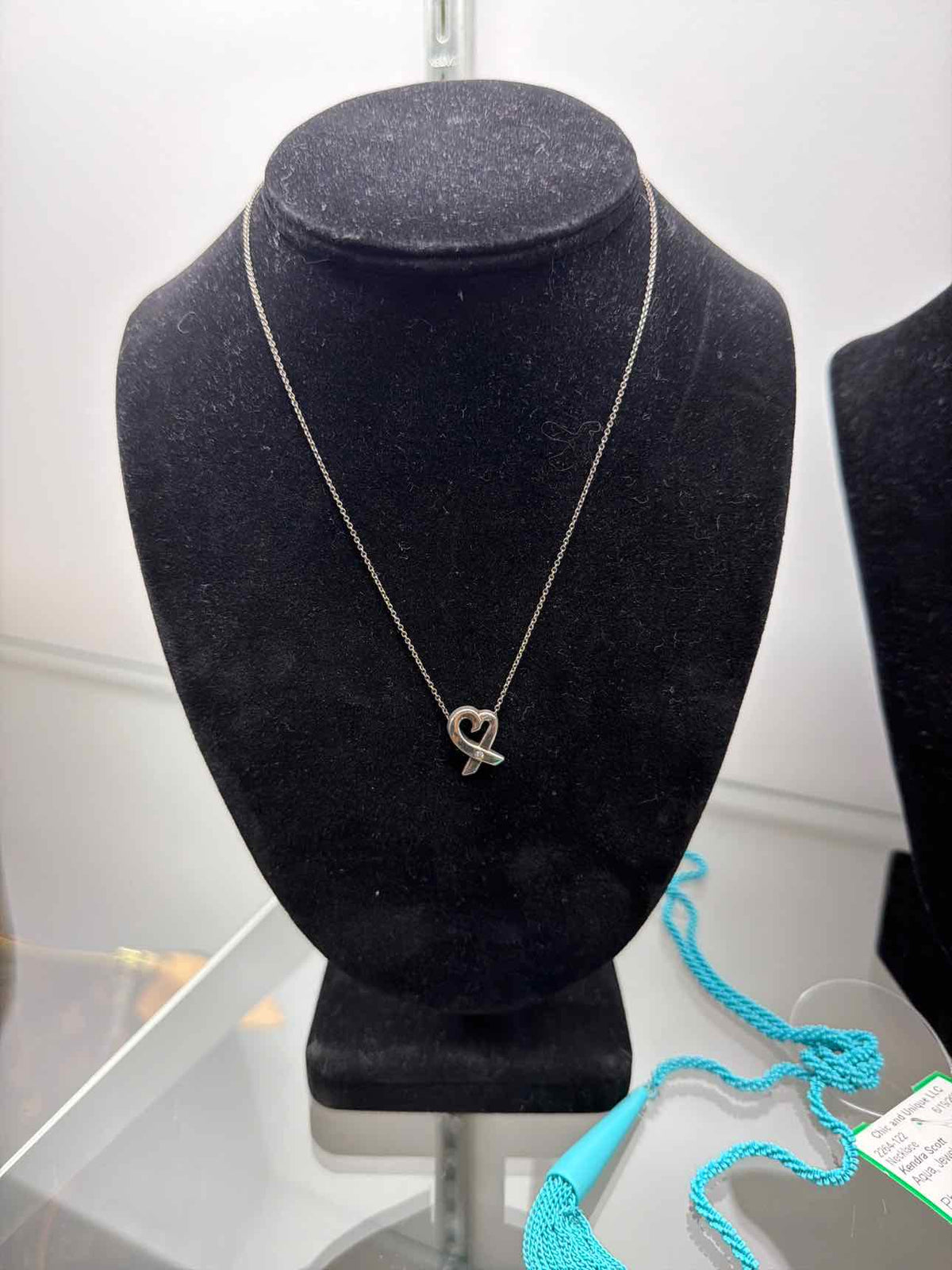 Tiffany & Co. 16" Paloma Picasso Loving Heart with Diamond Chip Sterling Silver Necklace