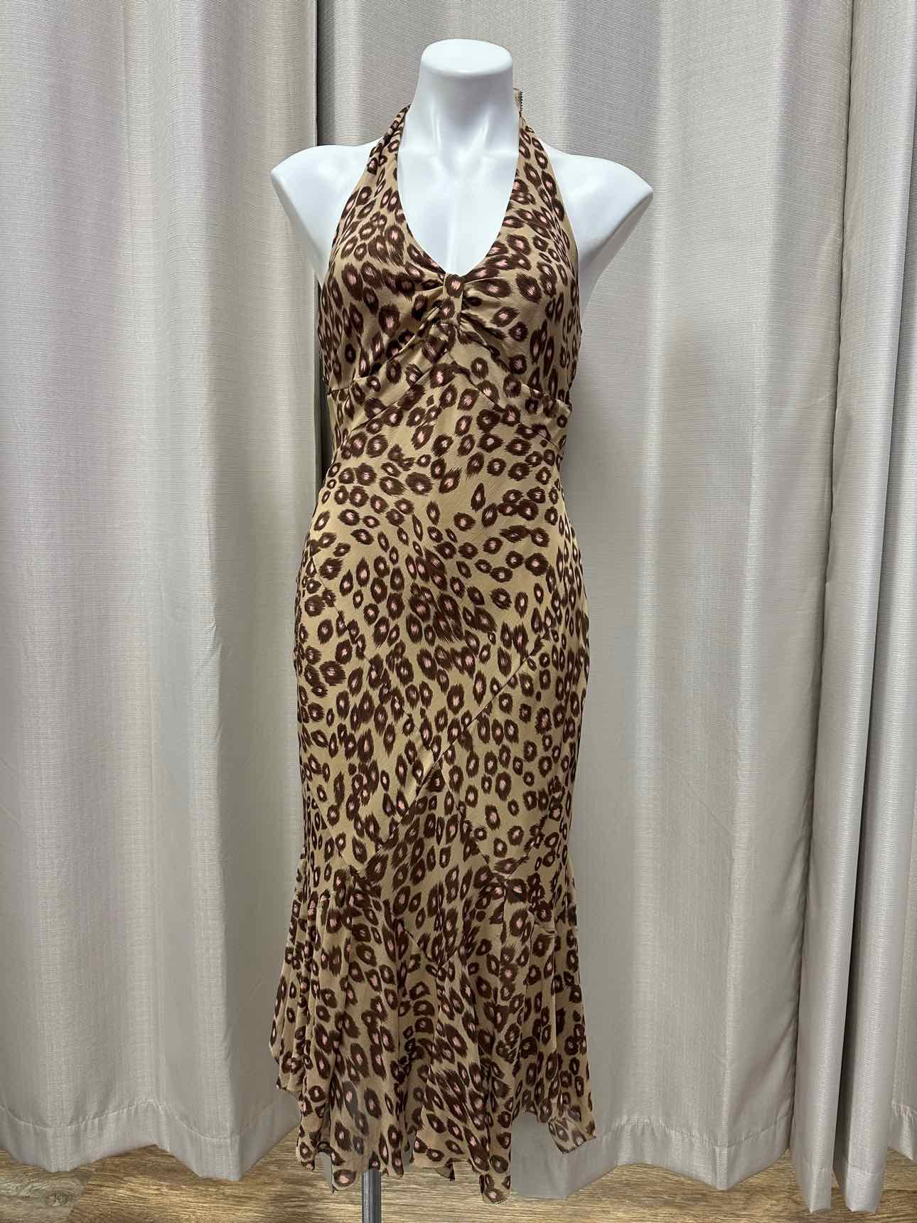 Karen Millen NEW NWT 100% Silk Animal Print Halter Mermaid Size 10 Tan Dress