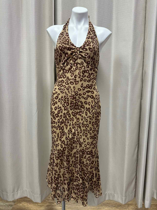 Karen Millen NEW NWT 100% Silk Animal Print Halter Mermaid Size 10 Tan Dress