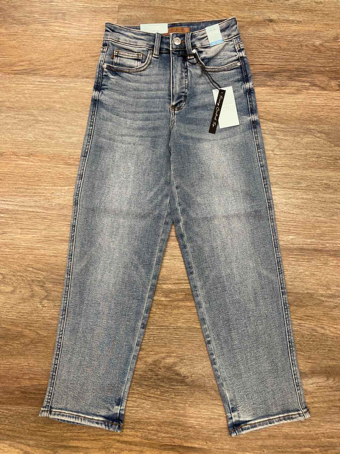 Judy Blue High Waist Petite Peggy Ankle Straight Break Through Blue Jeans