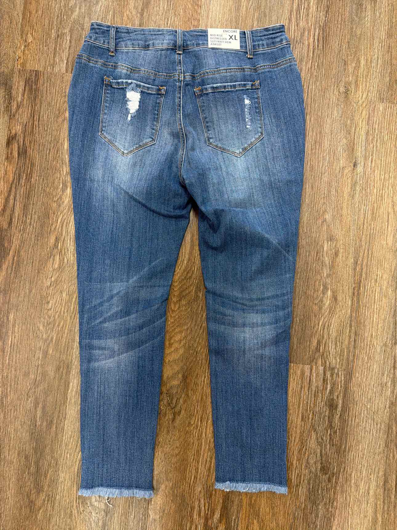 Encore Jeans Size XL NEW Mid Rise Distressed Slit Fray Hem Anklet Denim Jeans