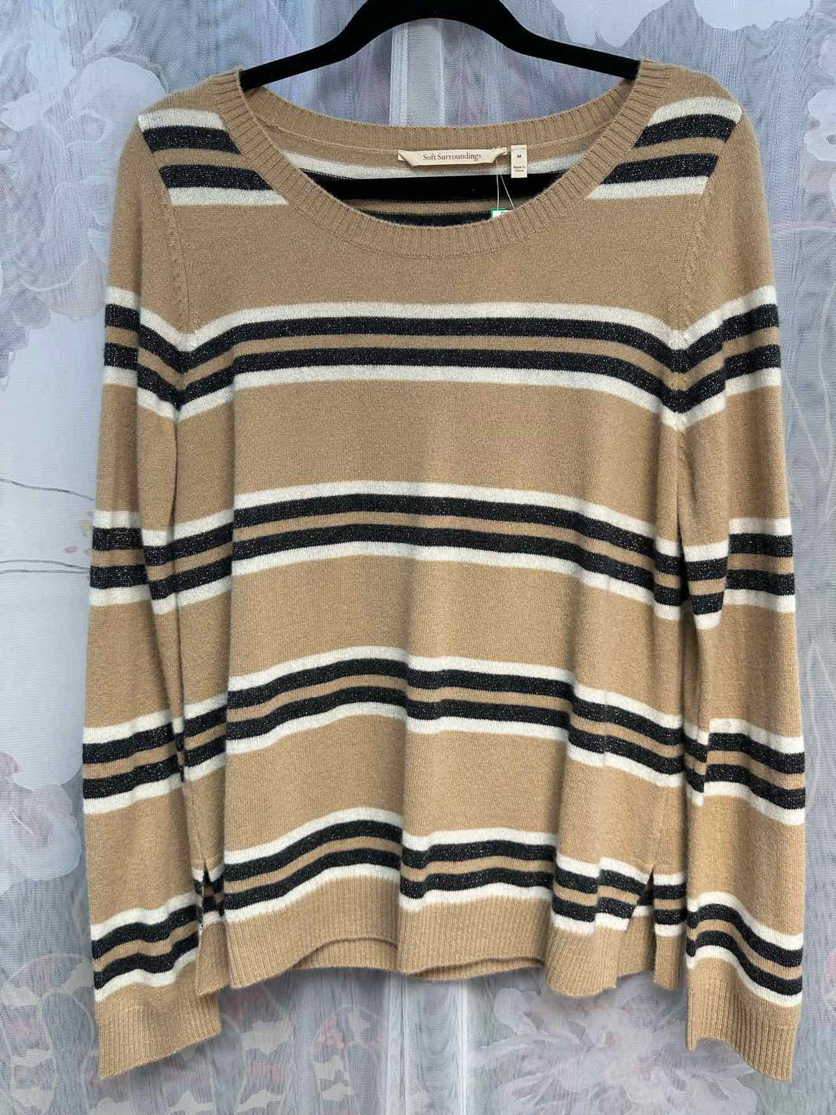 Soft Surroundings NEW NWT Shayna Striped Long Sleeve Size Medium Brown/Tan Top