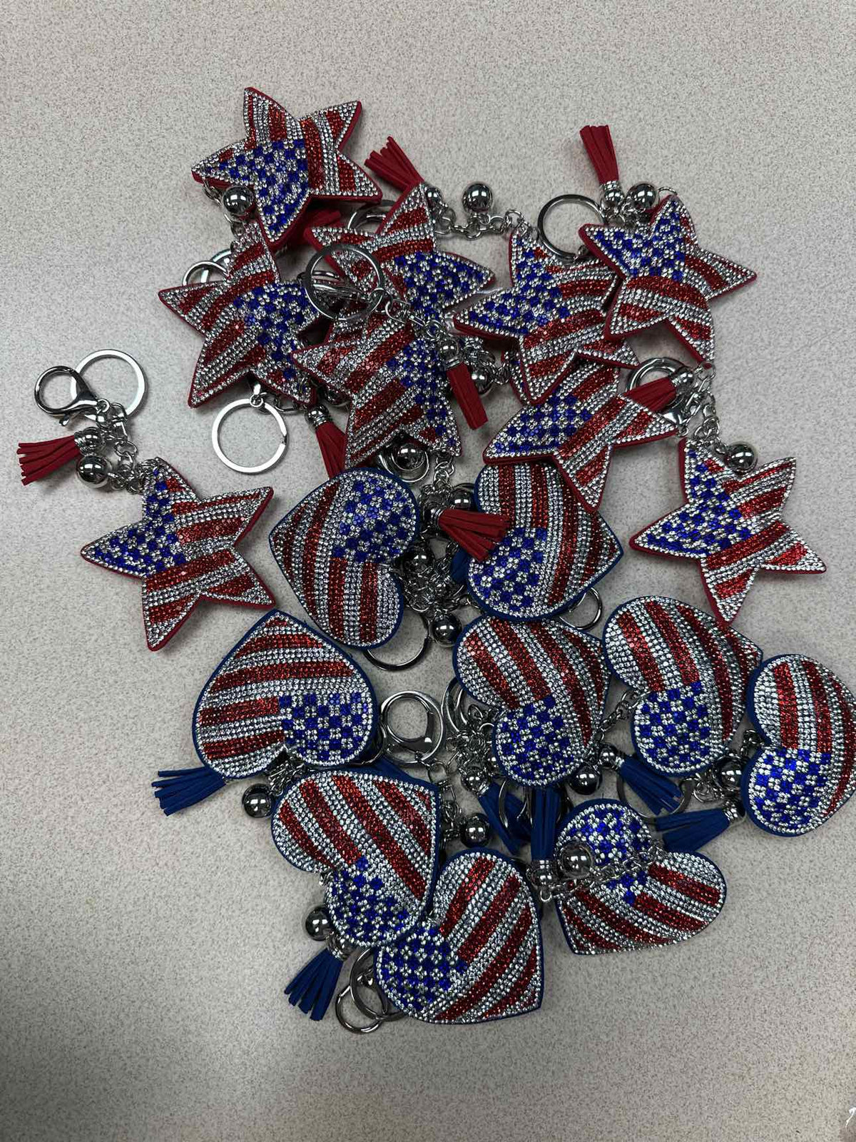 Patriotic Heart Rhinestone Patriotic 4th of July Bag Charm Key Chain