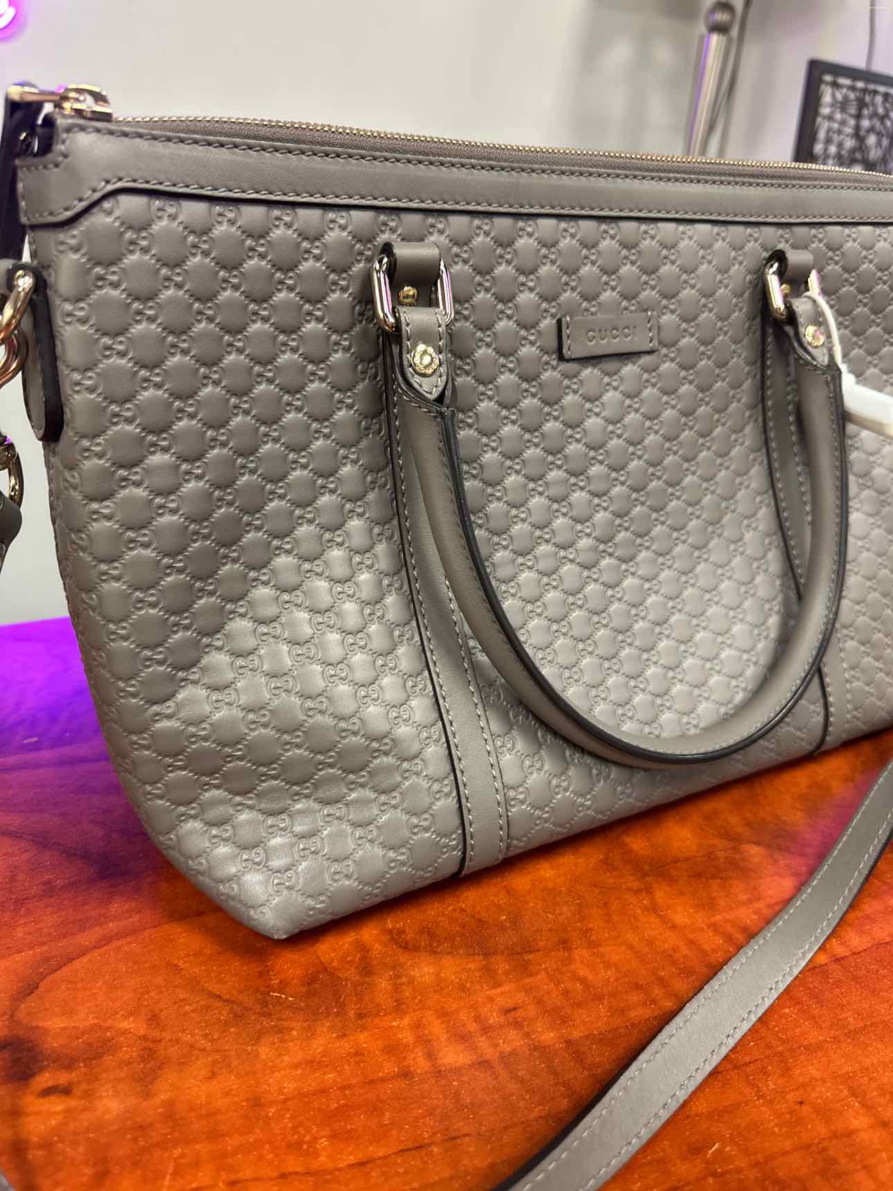 Gucci Size Microguccisima Leather Gray Shoulder Bag Handbags