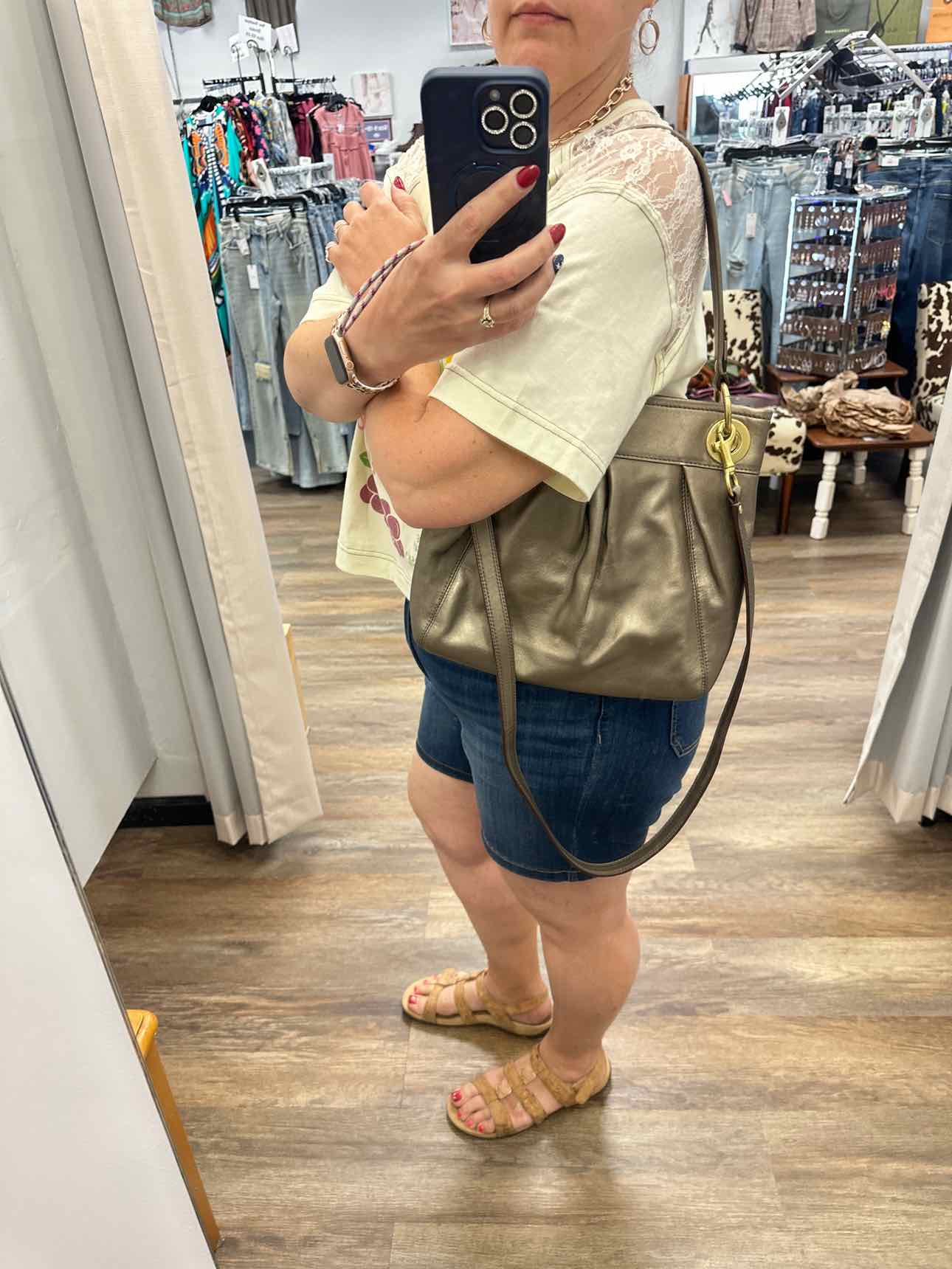 Coach Ashley Hippie Leather Metallic Gold Handbags