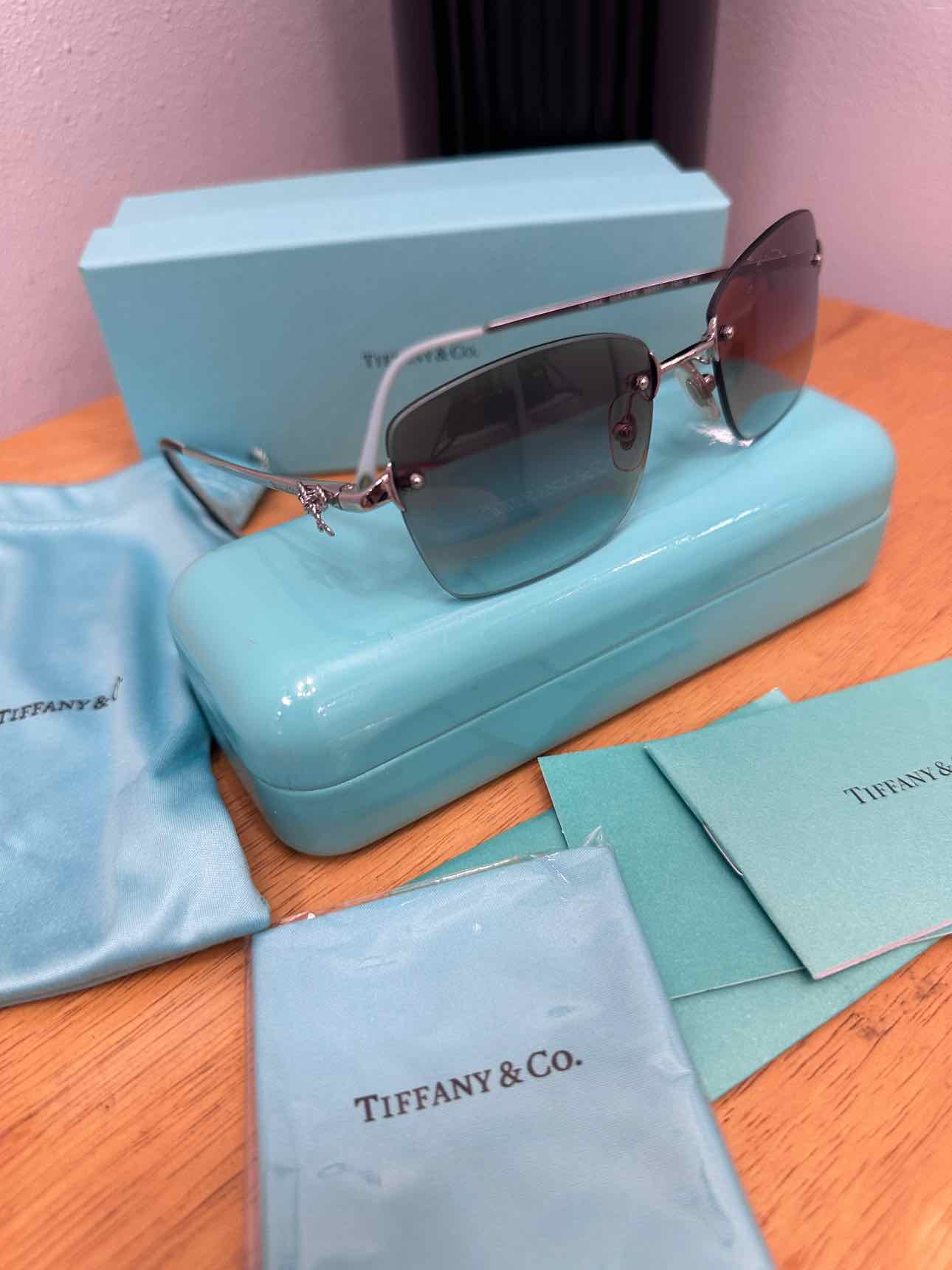 Tiffany & Co. Rimless Rectangle Shape Gradiant Brown Silver Bow Frame Sunglasses