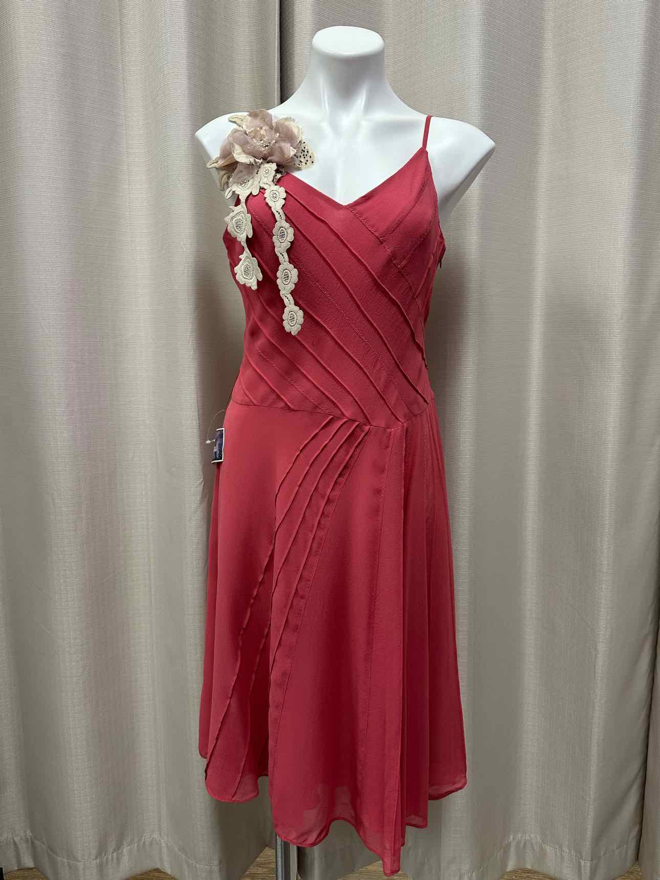 Coast NEW NWT Pleated Crochet Floral Decor Knee Length Size 16 Pink Dress
