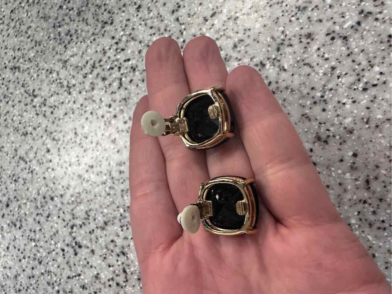 Kate Spade Square Stud Faceted Stone in 12k Gold-Plated Black Clip Earrings