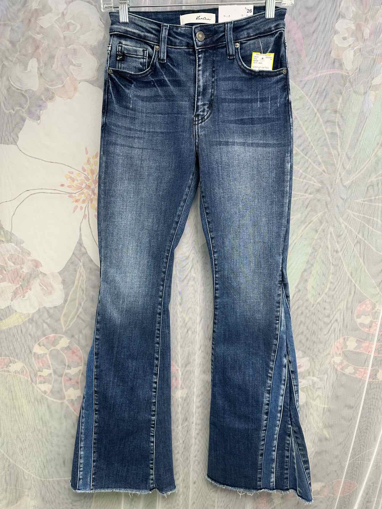 KanCan NEW NWT High Rise Panel Flare Detail Hem Size 5 Denim Jeans