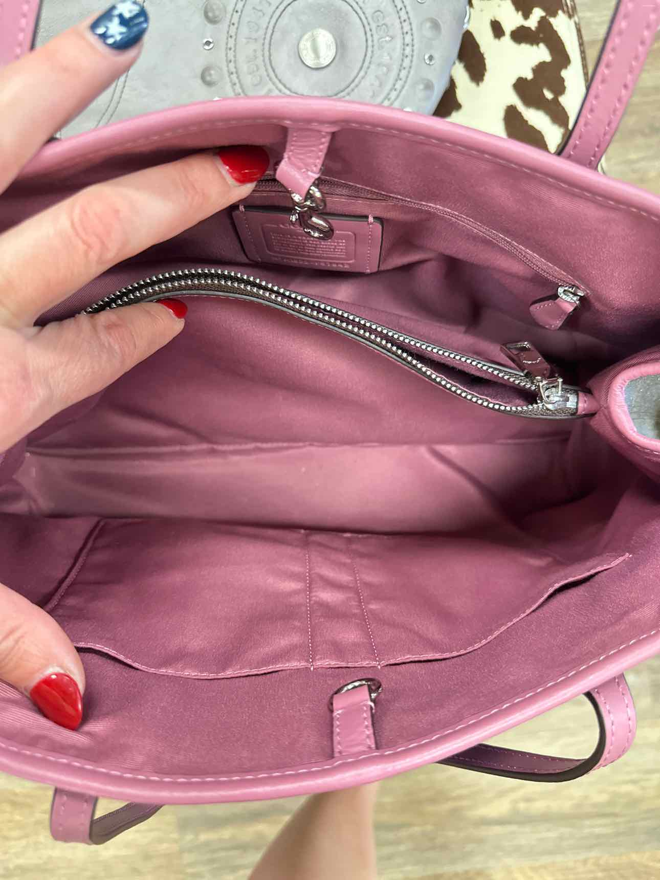Coach Signature Drawstring Carryall Hobo Brown Blush Pink Shoulder Bag Handbags