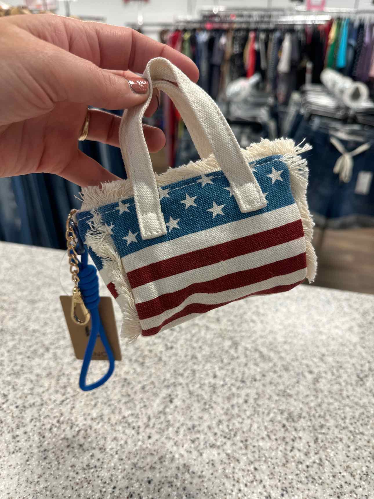 Mini American Flag Handbag with Wristlet and Clip