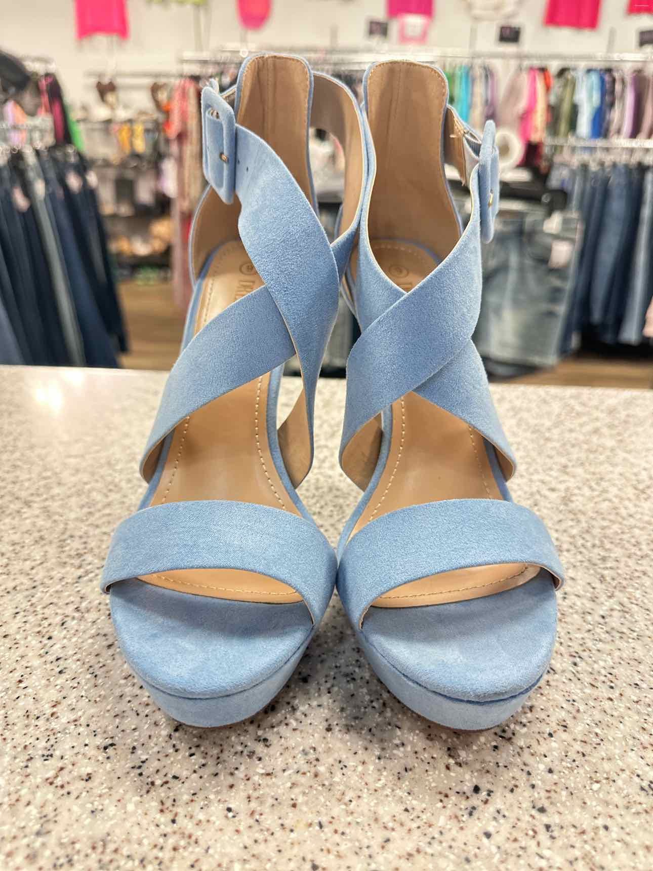 Dream Pairs Size 9 Light Blue Faux Suede 5" High Platform Wide Strappy Heels Sandal