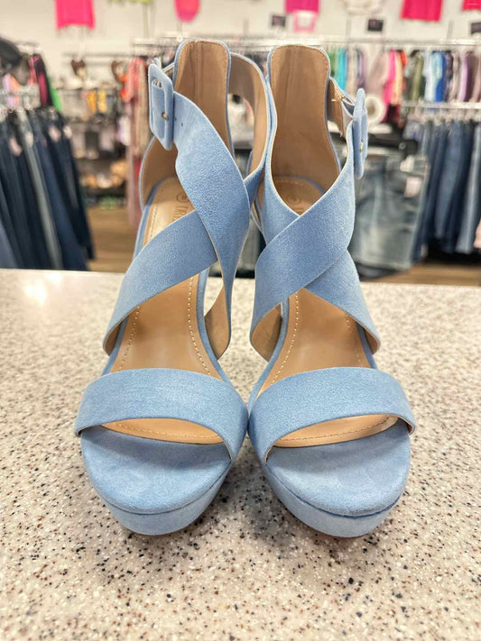Dream Pairs Size 9 Light Blue Faux Suede 5" High Platform Wide Strappy Heels Sandal