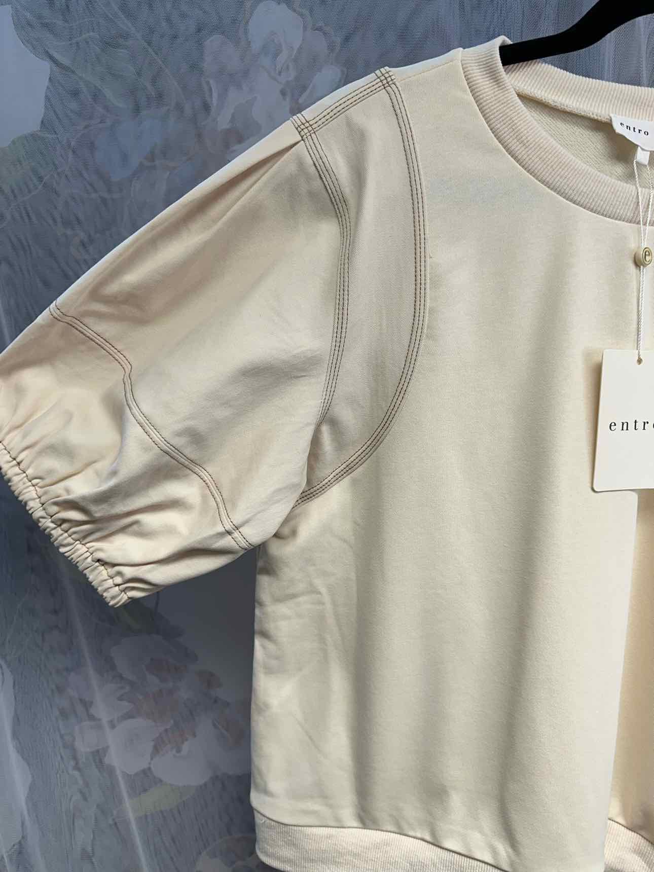 entro NEW NWT Oversized Cropped Puffy Sleeve Lightweight Sweater Large Cream Top
