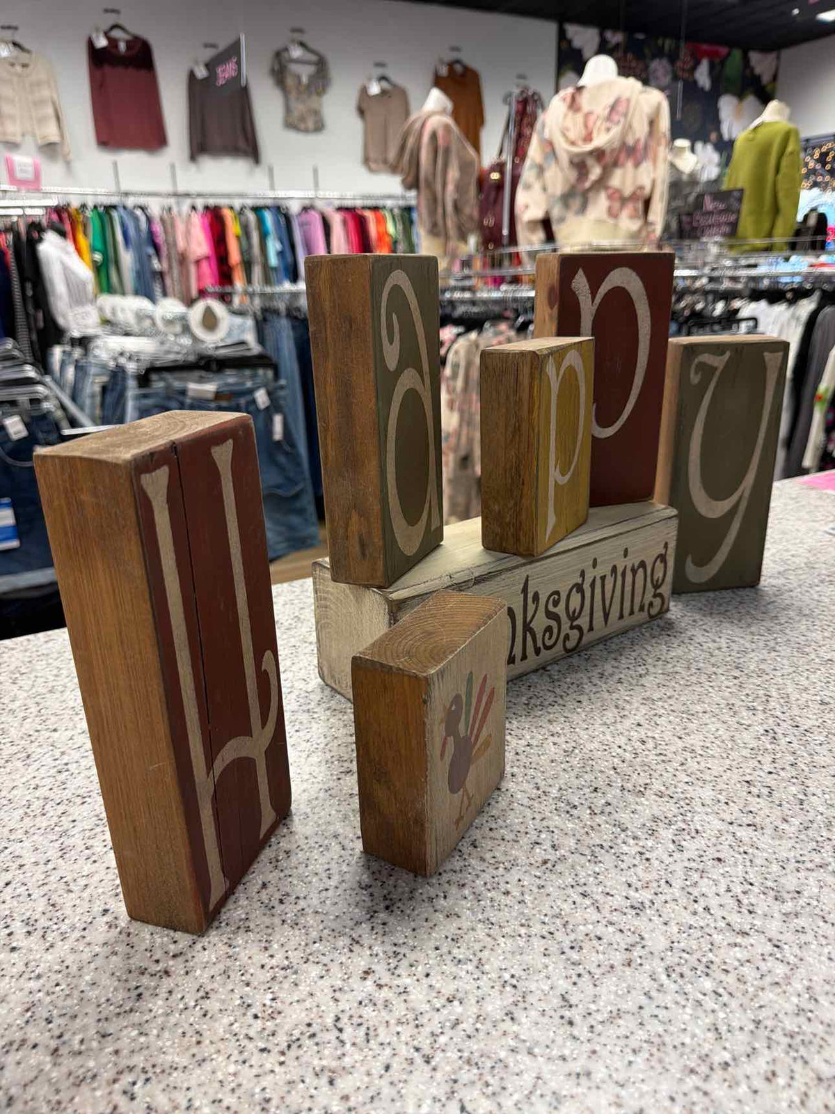 Happy Thanksgiving / Christmas Double Sided Primitive Wood Blocks Household