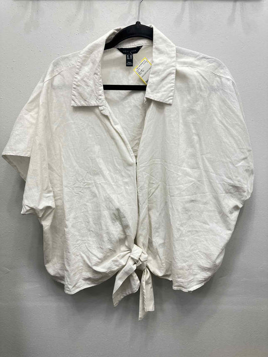 New Look Size 18 White Linen Blend Tie Front Short Sleeve Top
