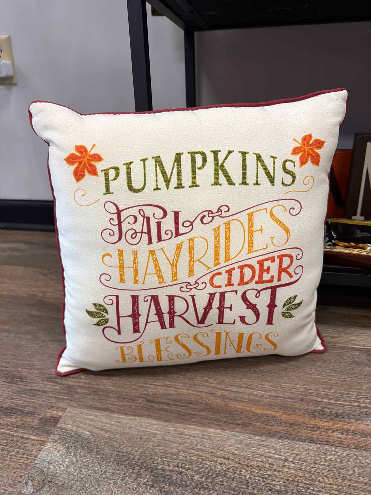 Pumpkins Fall Hayrides Cider Harvest Blessings double sided stuffed Pillow