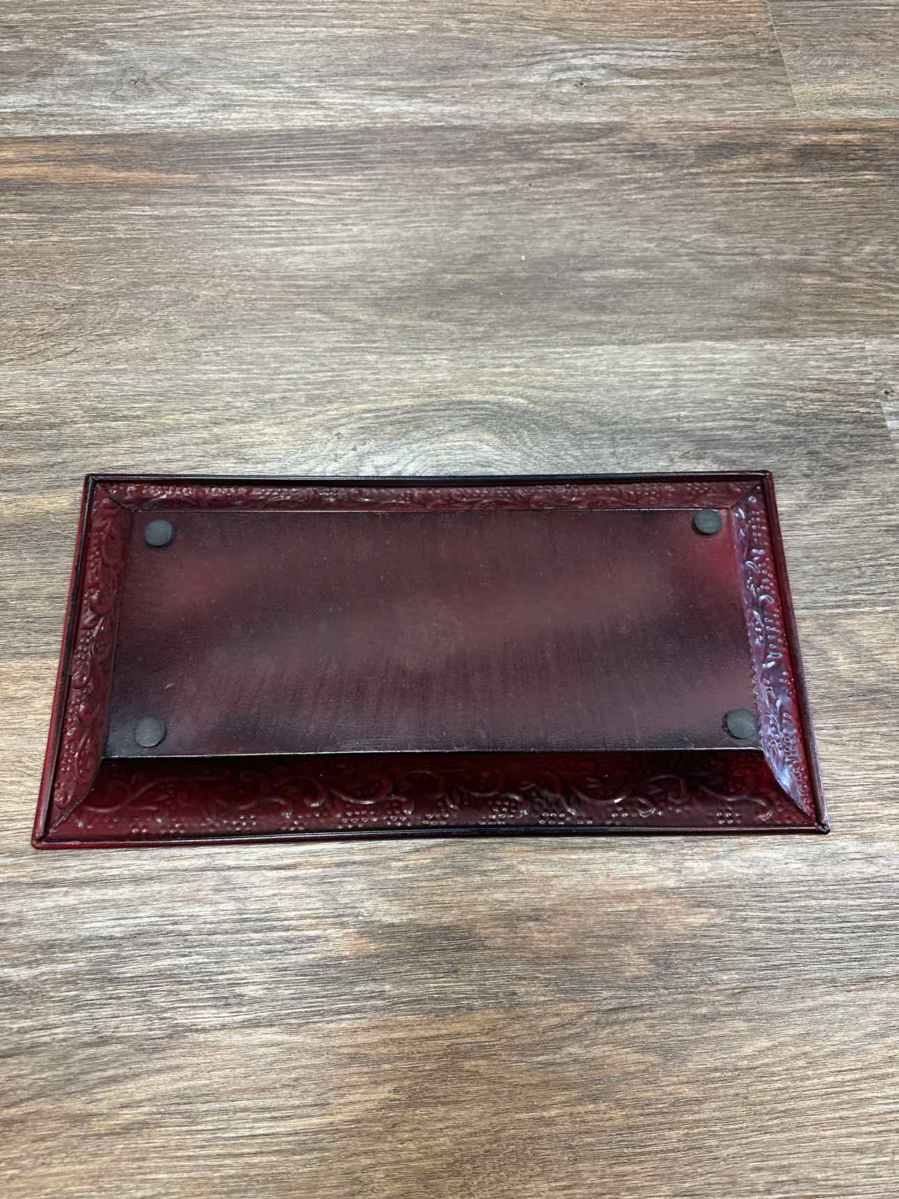 Metal Decorative Embossed Floral Pattern Tray Maroon Home Decor