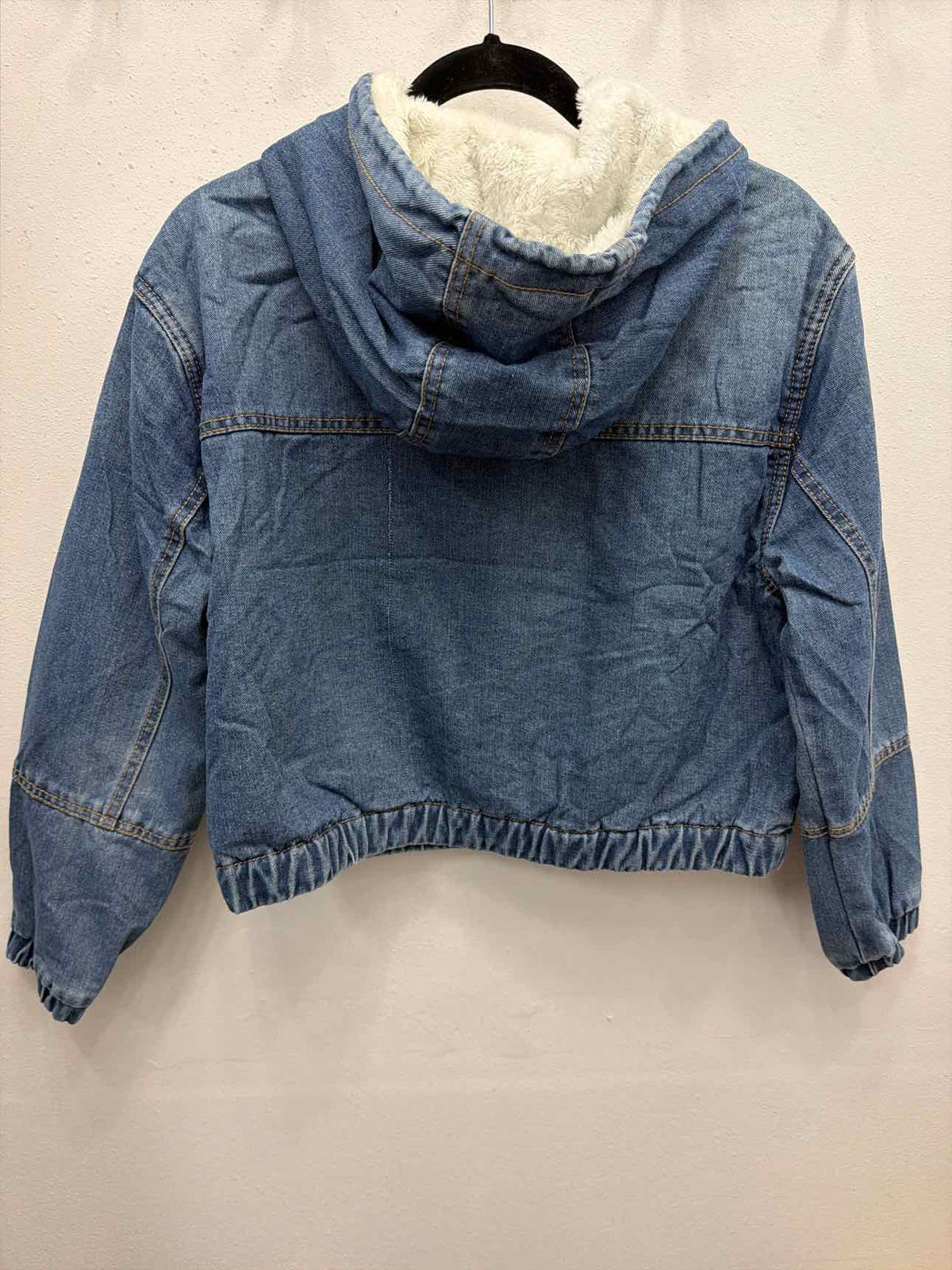 BHJ California Cropped Hooded Sherpa Lined Zip Up Denim Coat