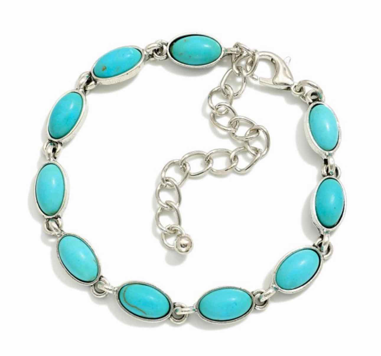 Chain Link Bracelet with Turquoise Accents, Adjustable Length Bracelet