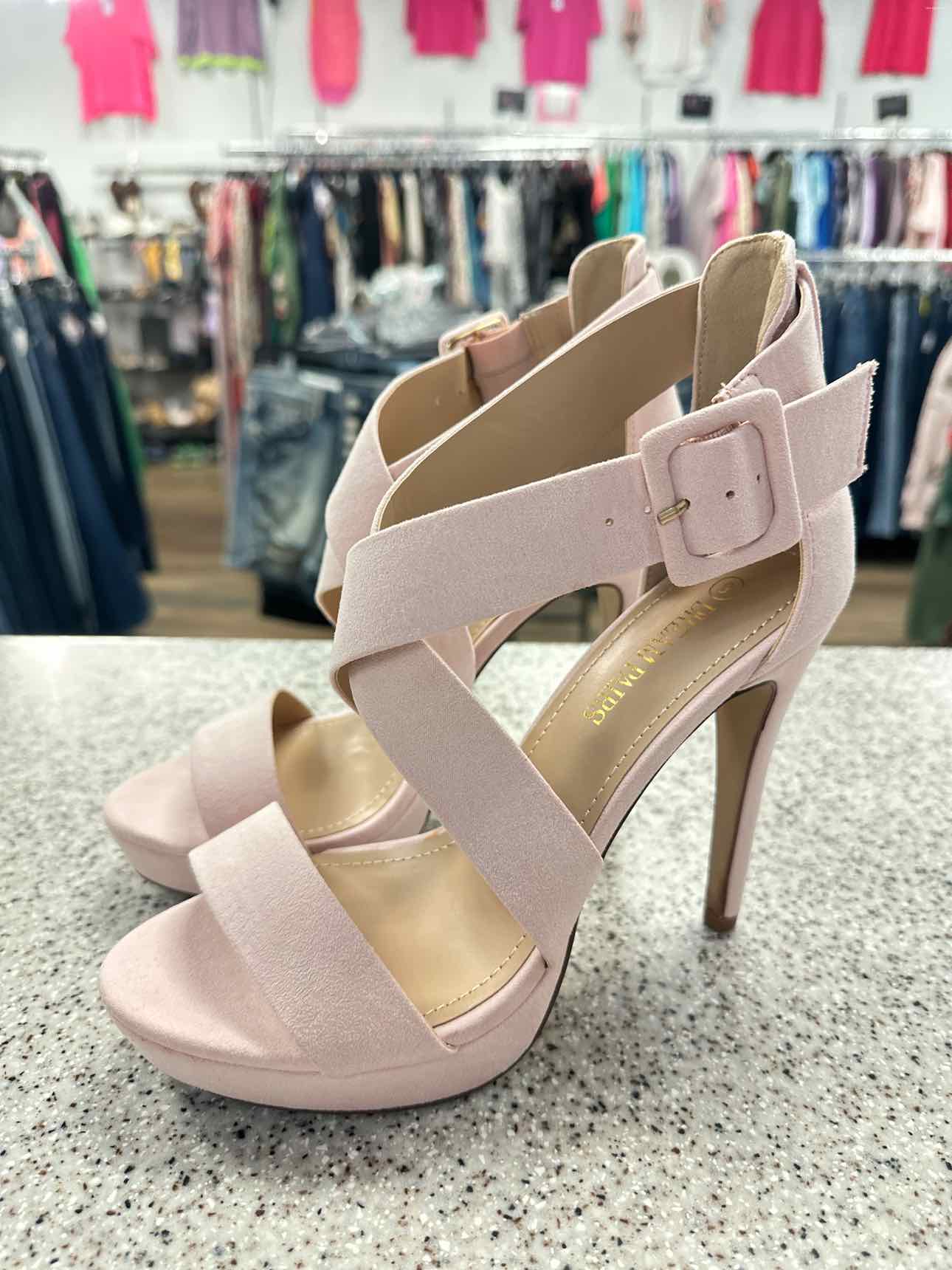 Dream Pairs Size 9 Light Pink NEW Faux Suede 5" High Platform Wide Strappy Heels Sandal