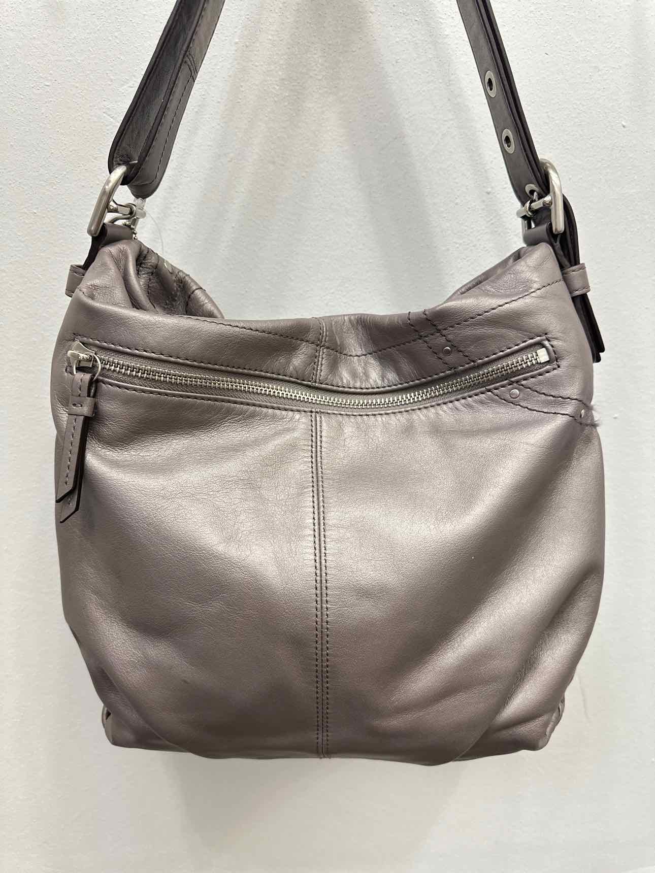 Coach Studded Applique Duffel Hobo Grey Leather Shoulder Handbag