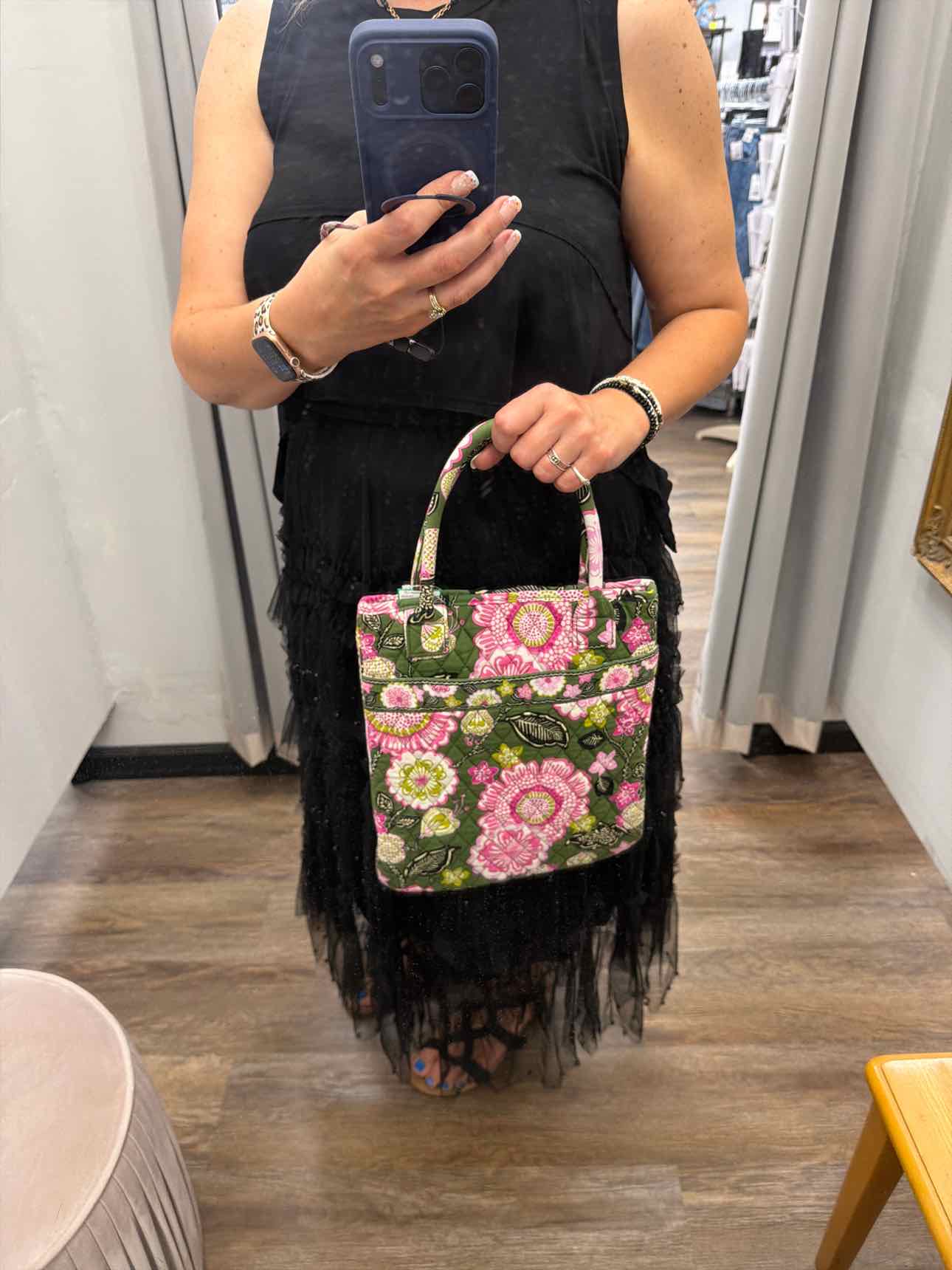 Vera Bradley Olivia Pink Floral Olive Tote Handbags, Retired Print