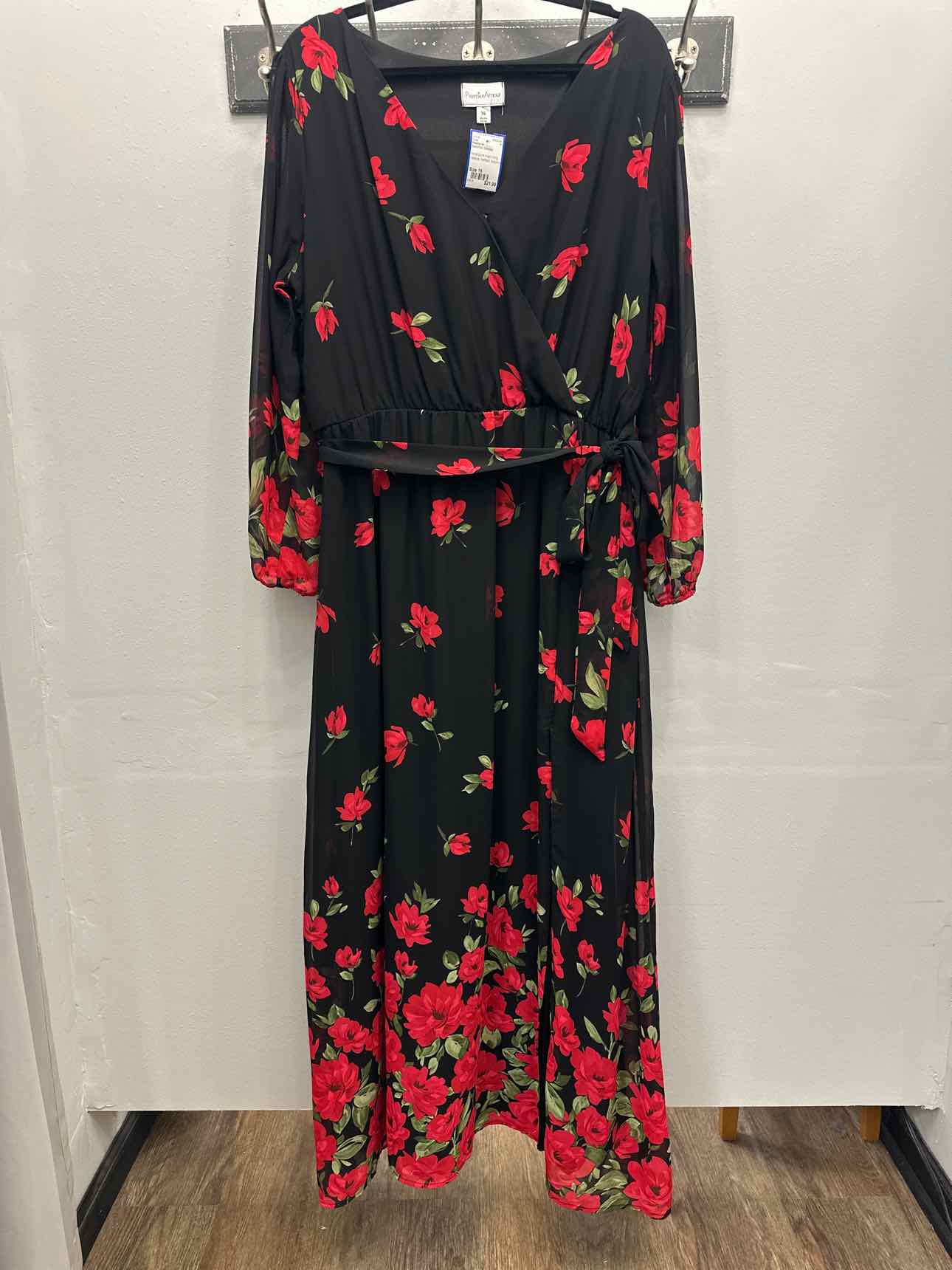 Premier Amour Size 16 Black and Red Floral Long Maxi Dress