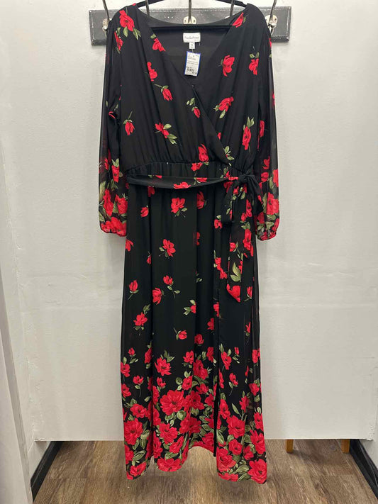 Premier Amour Size 16 Black and Red Floral Long Maxi Dress