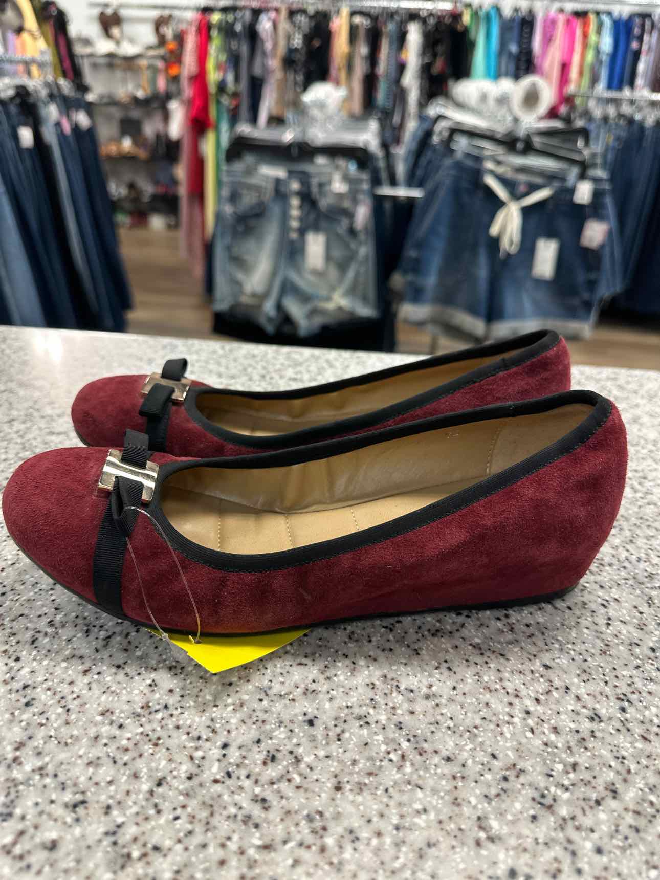 Van Eli Size 7 Maroon Faux Suede Slip On Wedge Shoes