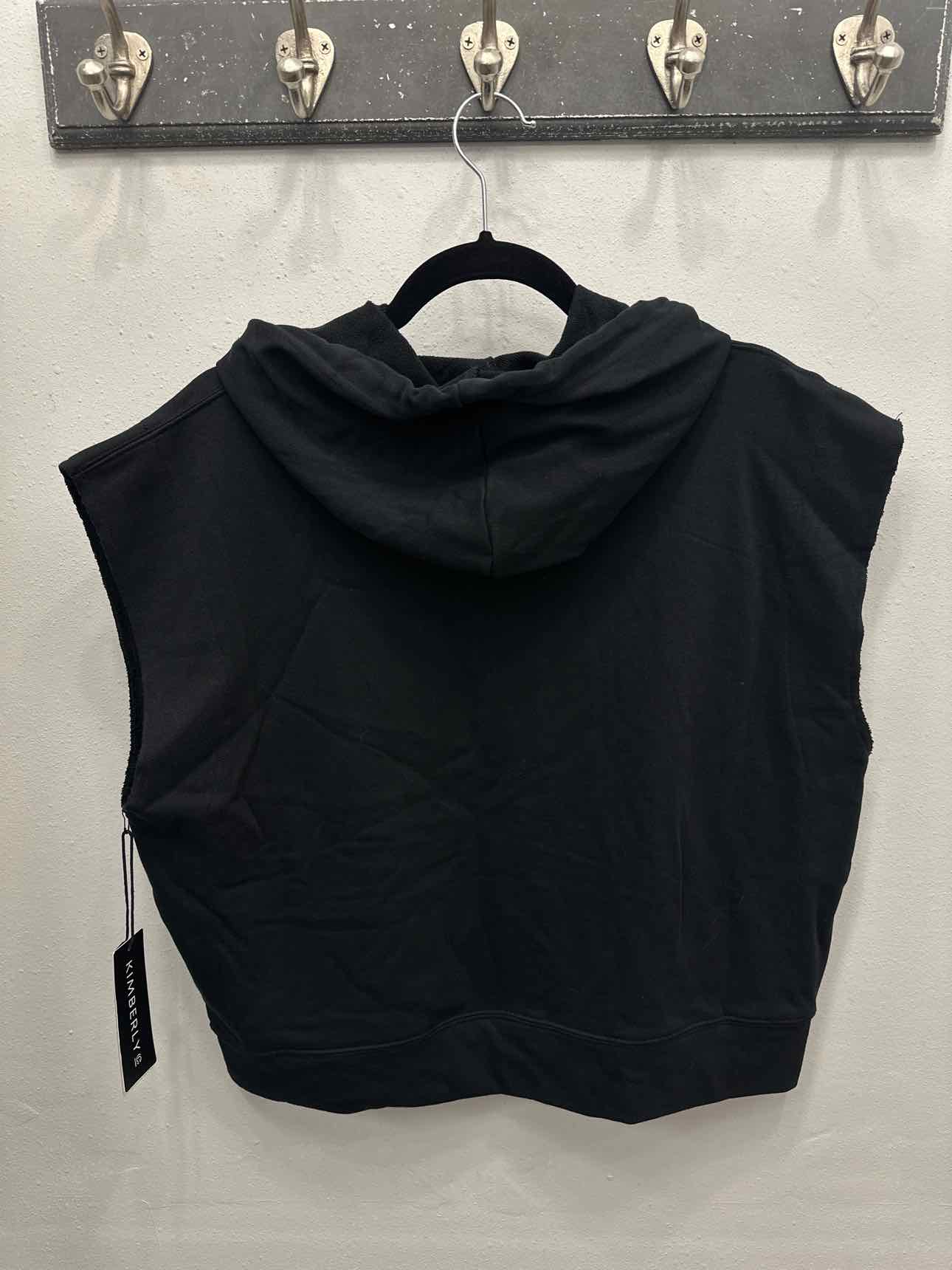Kimberly Size Large Black Sleeveless Cropped Hoodie Top